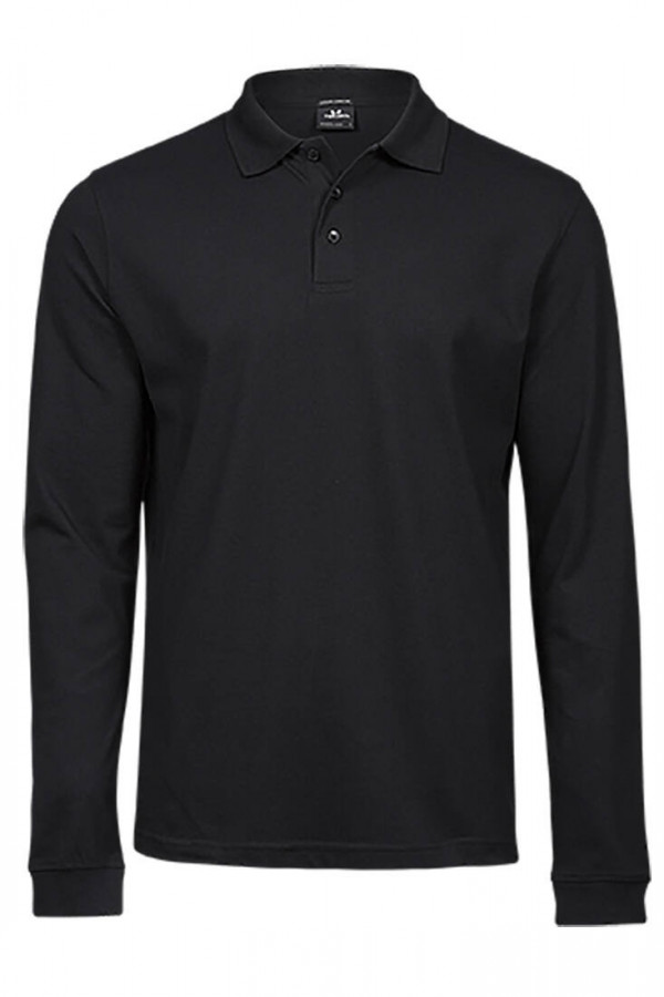 LANGÄRMELIGES STRETCH-POLOSHIRT. 95 % ZERTIFIZIERTE, RINGGESPONNENE, GEKÄMMTE BIO-BAUMWOLLE/5 % ELASTHAN.